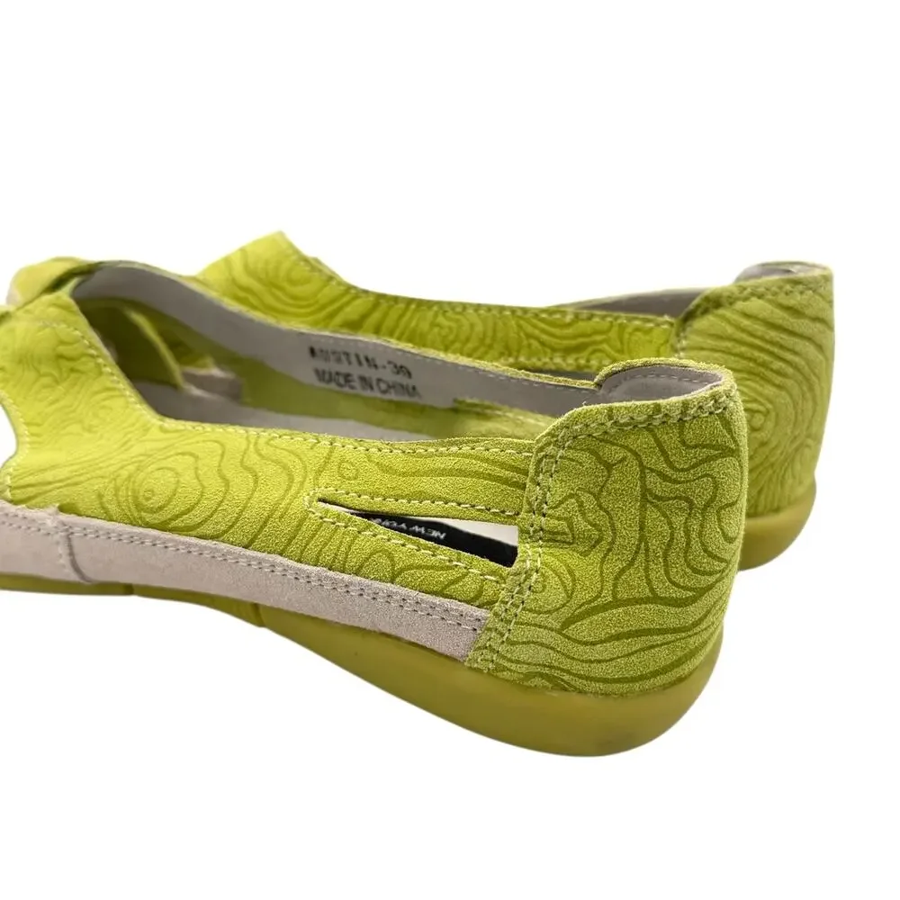 Berne Mev Austin Lime Green Embossed Suede Leather Slip On Flat Comfort Shoes